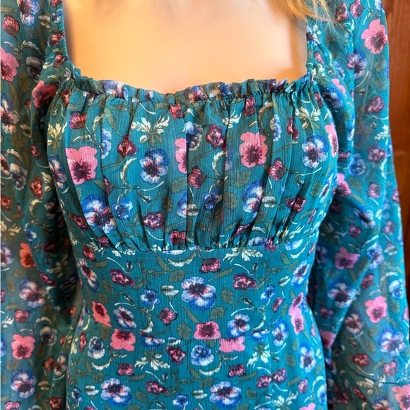 Francesca's Collections Green Boho Cottage Dress Size Small No Stretch Midi Zip - Picture 6 of 15
